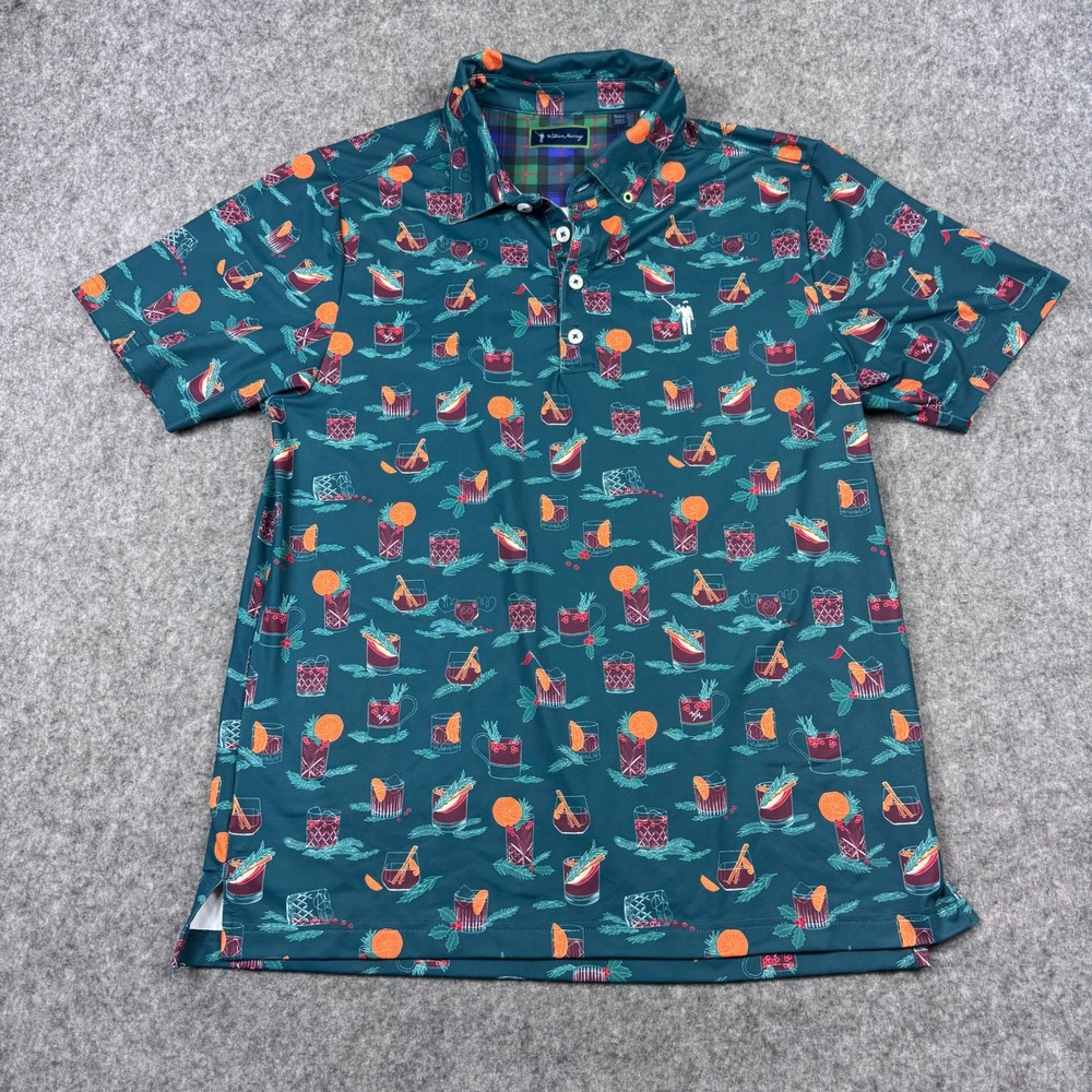 William Murray Polo Shirt Medium Green Holiday Cocktail Golf Print - Picture 2 of 9